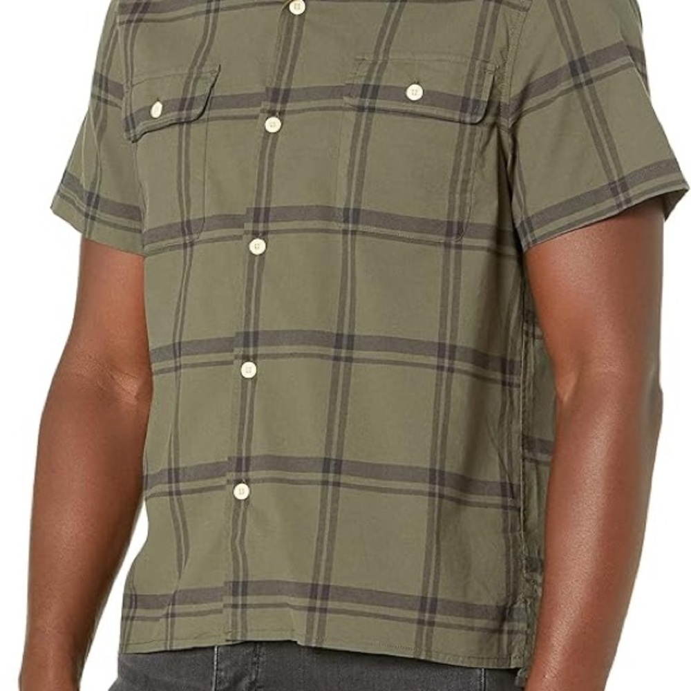 Lucky Brand Men's Olive Plaid Short Sleeve Shirt
